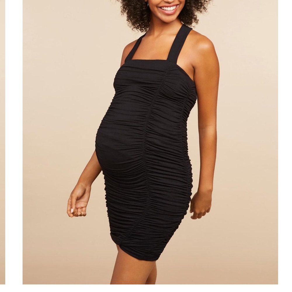 NWT! Crossed back ruched black dress